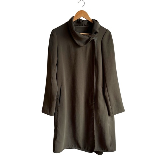 Aritzia Babaton Cormac Coat XS Olive Green Waterfall Drape Asymmetrical Zip - Picture 14 of 15